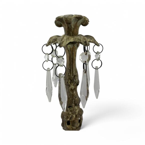 Antique French Gilt Brass & Crystal Prism Candle Holder – Rococo Style - Picture 12 of 16